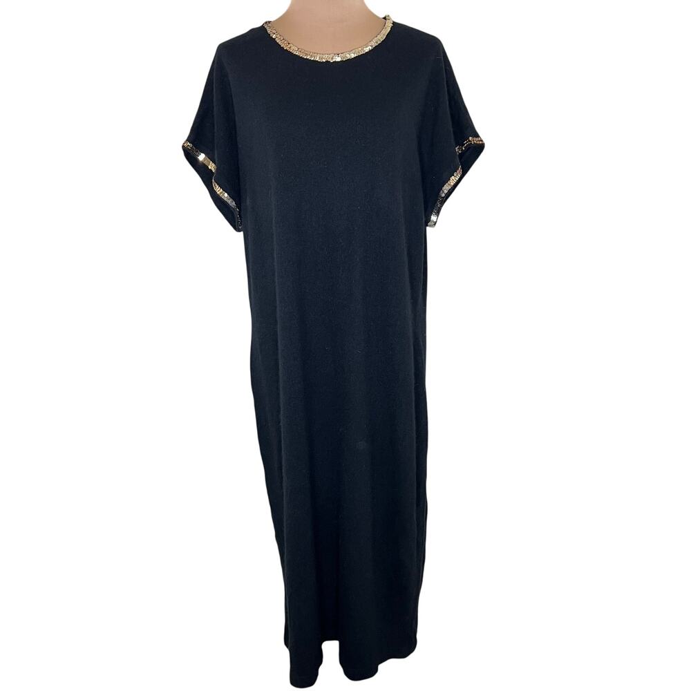 Vintage Outlander Midi Wool Blend Dress 3X Womens Black Sequin Angora Knit 90s